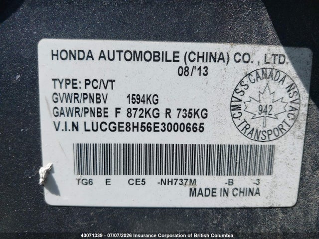 Aukcja sprzedaży 2014 Honda Fit Lx, vin: LUCGE8H56E3000665, numer aukcji: 40071339