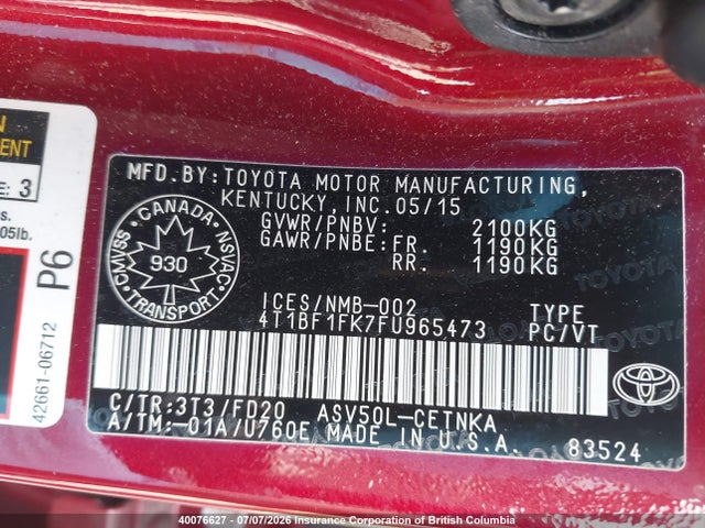 Продажа на аукционе авто 2015 Toyota Camry, vin: 4T1BF1FK7FU965473, номер лота: 40076627