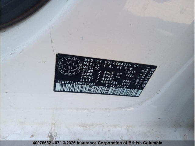 Aukcja sprzedaży 2013 Volkswagen Jetta, vin: 3VW2K7AJ4DM284865, numer aukcji: 40076632