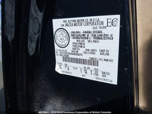 Продажа на аукционе авто 2005 Mazda Tribute I, vin: 4F2YZ92Z85KM30072, номер лота: 40076641