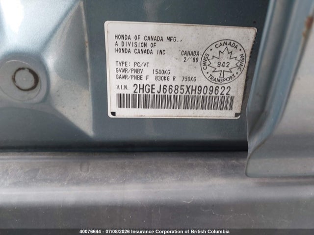Aukcja sprzedaży 1999 Honda Civic, vin: 2HGEJ6685XH909622, numer aukcji: 40076644