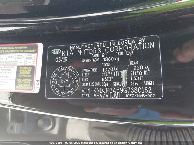 KIA SOUL + 2016 KNDJP3A59G7380162 Image 9