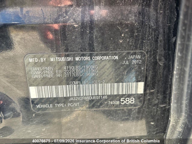 Aukcja sprzedaży 2013 Mitsubishi Lancer Se, vin: JA32V2FW9DU601146, numer aukcji: 40076675