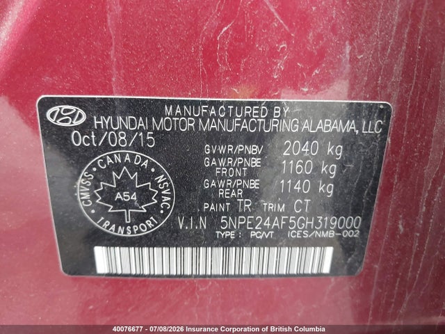 Aukcja sprzedaży 2016 Hyundai Sonata Se, vin: 5NPE24AF5GH319000, numer aukcji: 40076677
