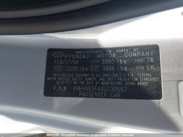 40073100 :رقم المزاد ، KMHHN65F44U130667 vin ، 2004 Hyundai Tiburon Gt مزاد بيع