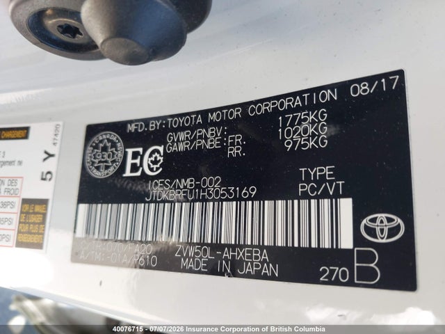 Toyota Prius 2017 JTDKBRFU1H3053169 Image 9