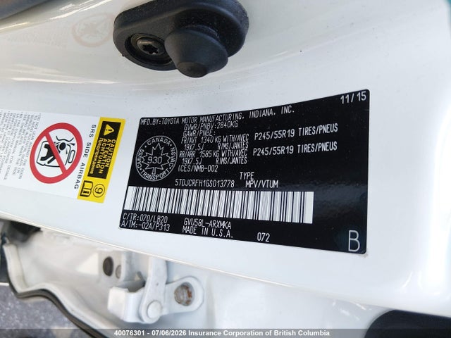 2016 Toyota Highlander Hybrid/xle მანქანა იყიდება აუქციონზე, vin: 5TDJCRFH1GS013778, აუქციონის ნომერი: 40076301
