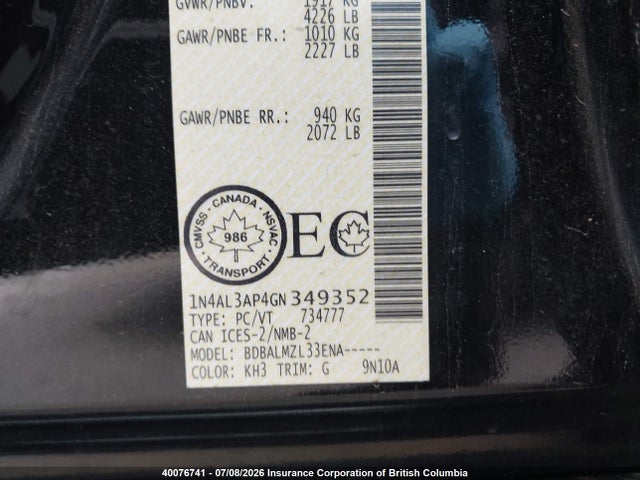 Aukcja sprzedaży 2016 Nissan Altima 2.5/s/sv/sl/sr, vin: 1N4AL3AP4GN349352, numer aukcji: 40076741
