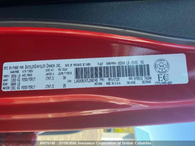 40076748 :رقم المزاد ، 1J4GA391X7L206745 vin ، 2007 Jeep Wrangler X مزاد بيع