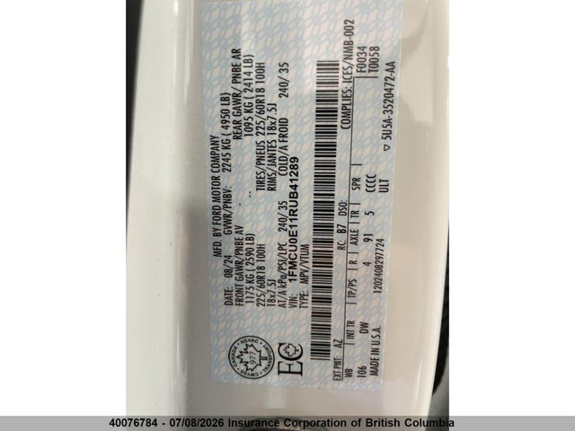 40076784 :رقم المزاد ، 1FMCU0E11RUB41289 vin ، 2024 Ford Escape Phev مزاد بيع