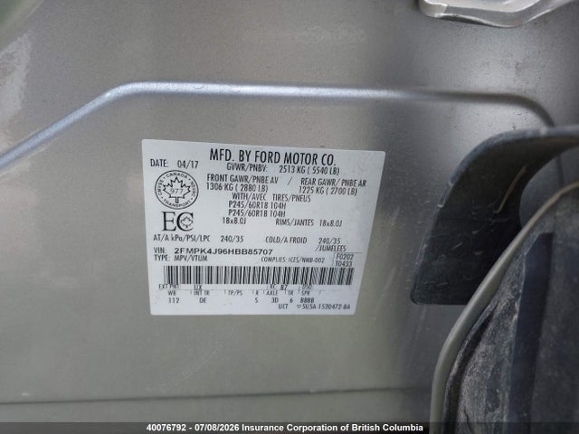 Aukcja sprzedaży 2017 Ford Edge, vin: 2FMPK4J96HBB85707, numer aukcji: 40076792
