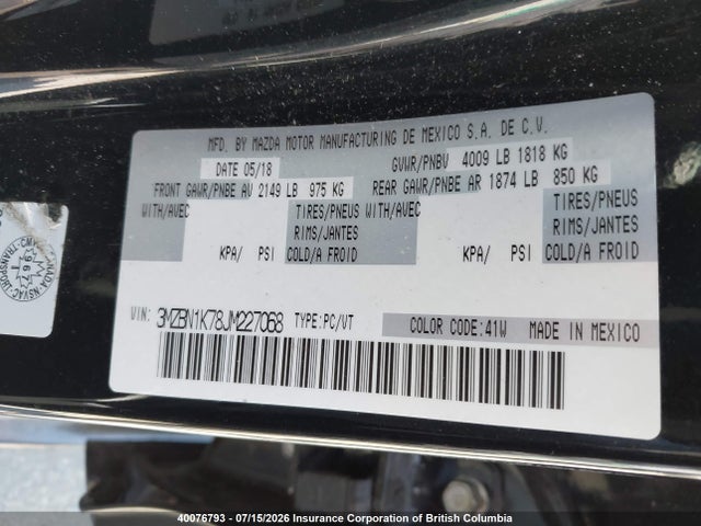 Mazda Mazda3 Gx 2018 3MZBN1K78JM227068 Image 9