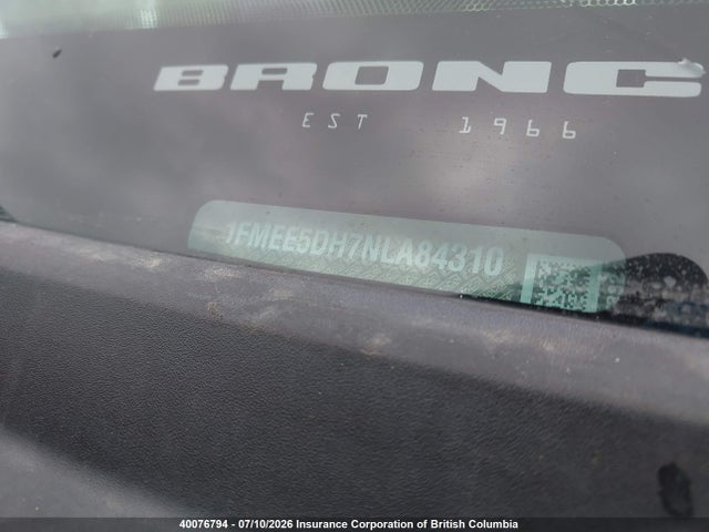 40076794 :رقم المزاد ، 1FMEE5DH7NLA84310 vin ، 2022 Ford Bronco Badlands مزاد بيع