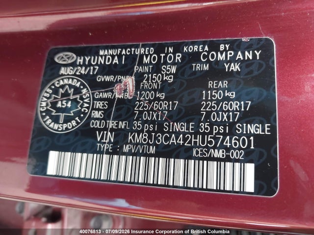 Продажа на аукционе авто 2017 Hyundai Tucson Limited/sport And Eco/se, vin: KM8J3CA42HU574601, номер лота: 40076813
