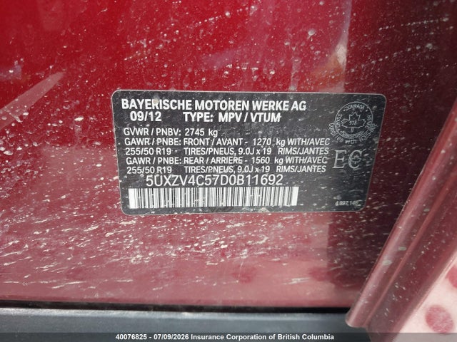 2013 Bmw X5 მანქანა იყიდება აუქციონზე, vin: 5UXZV4C57D0B11692, აუქციონის ნომერი: 40076825
