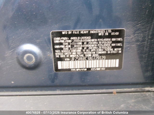 Aukcja sprzedaży 2010 Subaru Forester Xs, vin: JF2SH6BC3AG729129, numer aukcji: 40076828