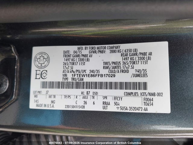 Продаж на аукціоні авто 2015 Ford F150, vin: 1FTEW1E86FFB17029, номер лоту: 40076843