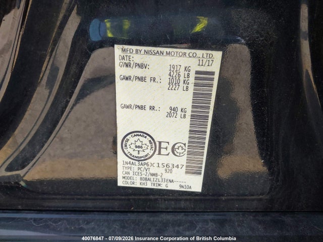 Aukcja sprzedaży 2018 Nissan Altima 2.5/s/sv/sl/sr, vin: 1N4AL3AP6JC156347, numer aukcji: 40076847