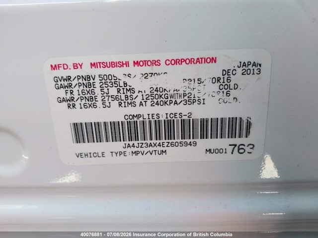 Aukcja sprzedaży 2014 Mitsubishi Outlander Se, vin: JA4JZ3AX4EZ605949, numer aukcji: 40076881