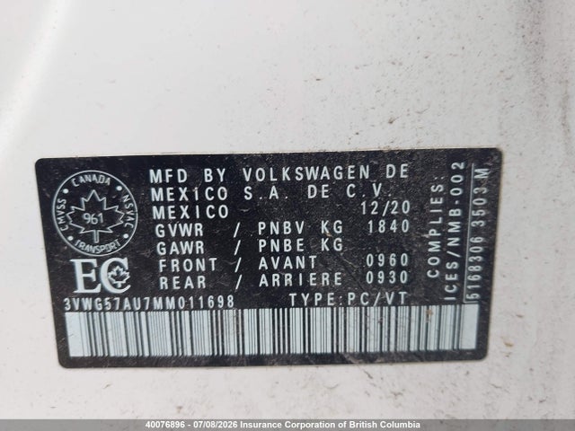 Volkswagen Golf 2021 3VWG57AU7MM011698 Image 9