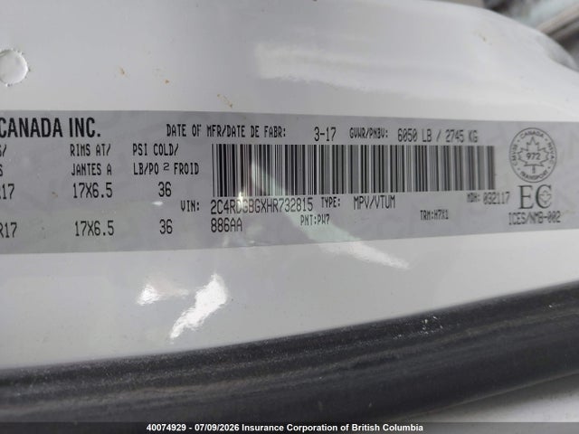 Dodge Grand Caravan Se 2017 2C4RDGBGXHR732815 Image 9