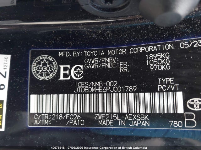 2023 Toyota Corolla Le/se/night Shade მანქანა იყიდება აუქციონზე, vin: JTDBDMHE6PJ001789, აუქციონის ნომერი: 40076916