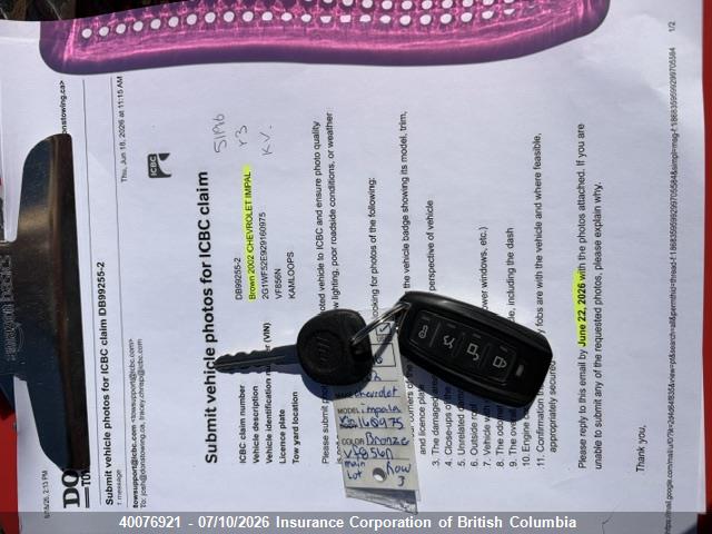 40076921 :رقم المزاد ، 2G1WF52E929160975 vin ، 2002 Chevrolet Impala مزاد بيع