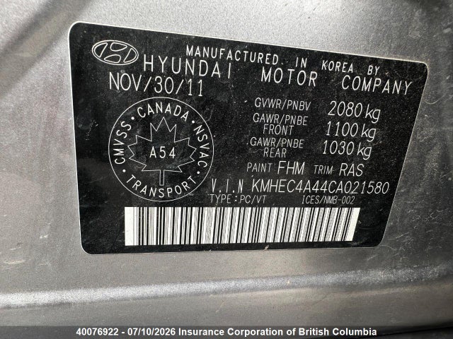 Продаж на аукціоні авто 2012 Hyundai Sonata Hybrid, vin: KMHEC4A44CA021580, номер лоту: 40076922