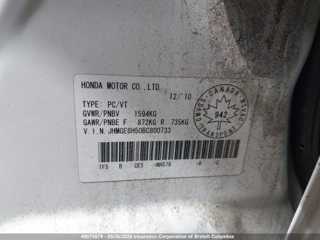 Продаж на аукціоні авто 2011 Honda Fit Sport, vin: JHMGE8H50BC800733, номер лоту: 40070579