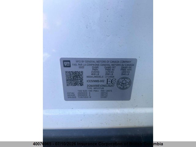 40076965 :رقم المزاد ، 2GNAXWEV2N6136207 vin ، 2022 Chevrolet Equinox Rs مزاد بيع