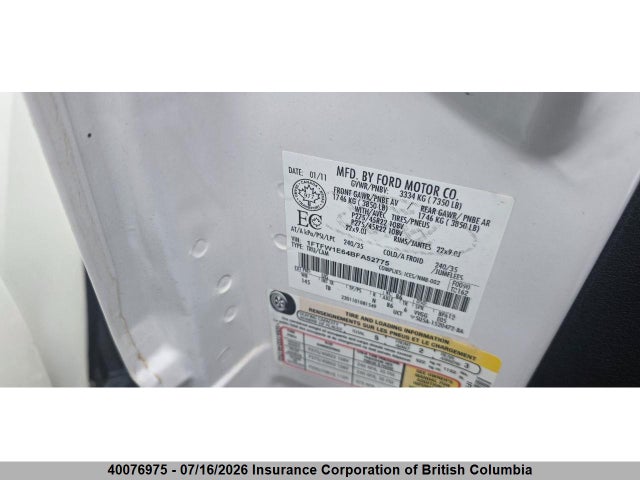 40076975 :رقم المزاد ، 1FTFW1E64BFA52775 vin ، 2011 Ford F150 مزاد بيع