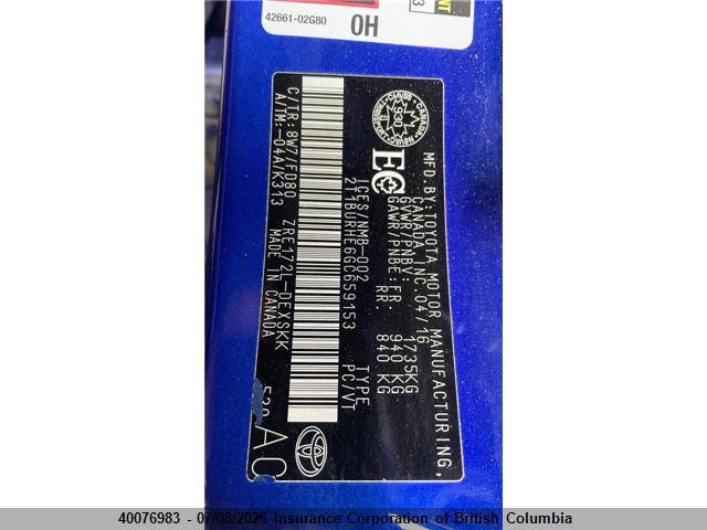 2016 Toyota Corolla L/le/le Pls/prm/s/s Pls მანქანა იყიდება აუქციონზე, vin: 2T1BURHE6GC659153, აუქციონის ნომერი: 40076983