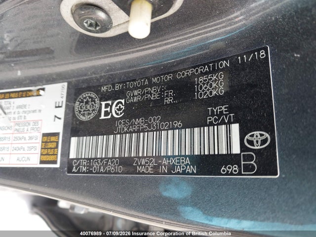 2018 Toyota Prius მანქანა იყიდება აუქციონზე, vin: JTDKARFP5J3102196, აუქციონის ნომერი: 40076989