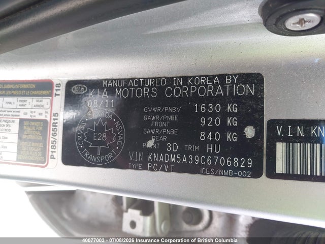Aukcja sprzedaży 2012 Kia Rio Ex/lx/lx+/sx, vin: KNADM5A39C6706829, numer aukcji: 40077003