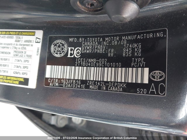 Продаж на аукціоні авто 2009 Toyota Corolla S/le/xle, vin: 2T1BU40E99C101010, номер лоту: 40077006
