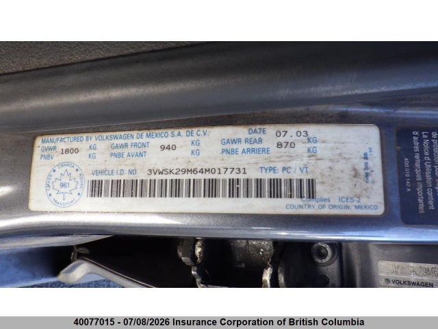 Aukcja sprzedaży 2004 Volkswagen Jetta, vin: 3VWSK29M64M017731, numer aukcji: 40077015
