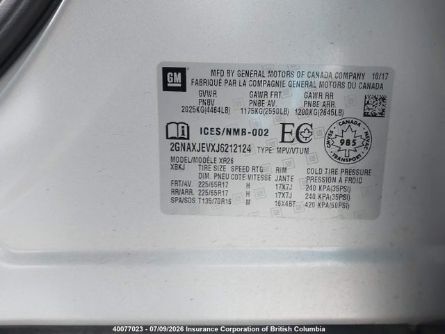 Chevrolet EQUINOX LT 2018 2GNAXJEVXJ6212124 Image 9