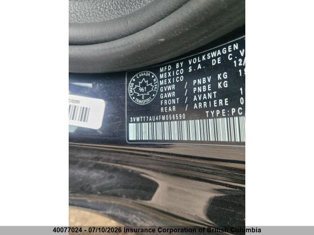 40077024 :رقم المزاد ، 3VWTT7AU4FM056590 vin ، 2015 Volkswagen Gti مزاد بيع