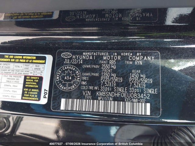 Hyundai Santa Fe Gls 2014 KM8SNDHF0EU083452 Image 9