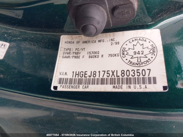 Aukcja sprzedaży 1999 Honda Civic, vin: 1HGEJ8175XL803507, numer aukcji: 40077054