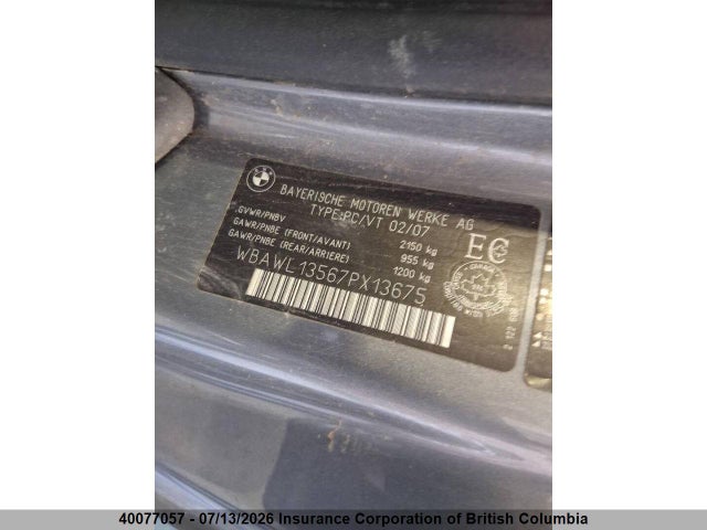 40077057 :رقم المزاد ، WBAWL13567PX13675 vin ، 2007 Bmw 328i مزاد بيع