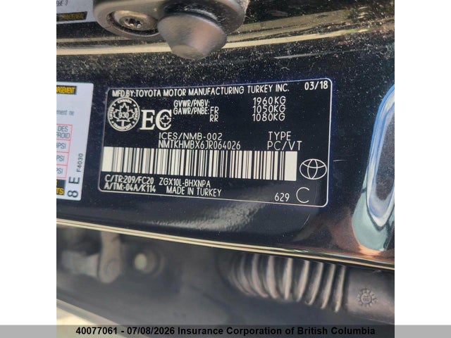 2018 Toyota Pieces C-hr მანქანა იყიდება აუქციონზე, vin: NMTKHMBX6JR064026, აუქციონის ნომერი: 40077061