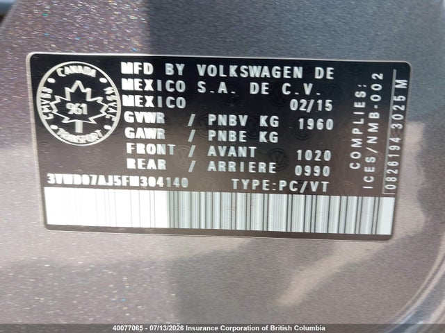 Volkswagen Jetta 2015 3VWD07AJ5FM304140 Image 9
