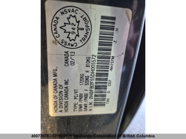 2013 Honda Civic მანქანა იყიდება აუქციონზე, vin: 2HGFB2F55DH005572, აუქციონის ნომერი: 40077070