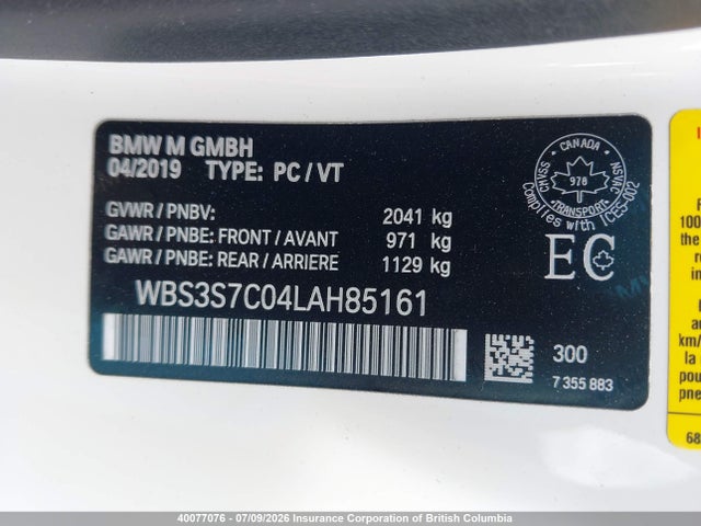 Продажа на аукционе авто 2020 Bmw M4, vin: WBS3S7C04LAH85161, номер лота: 40077076
