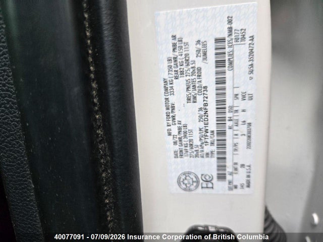 Продаж на аукціоні авто 2022 Ford F150, vin: 1FTFW1ED2NFB72738, номер лоту: 40077091