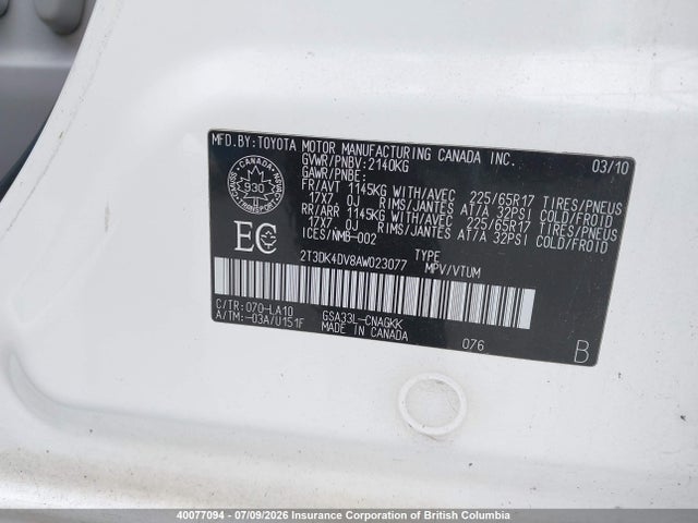 Продажа на аукционе авто 2010 Toyota Rav4, vin: 2T3DK4DV8AW023077, номер лота: 40077094