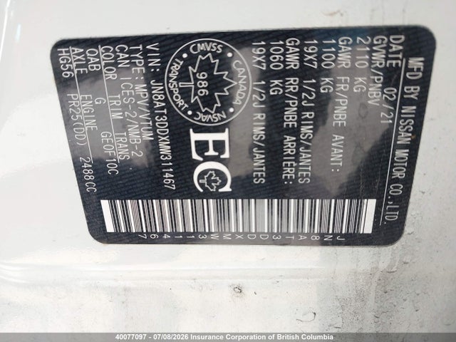 Nissan Rogue 2021 JN8AT3DDXMW311467 Image 9