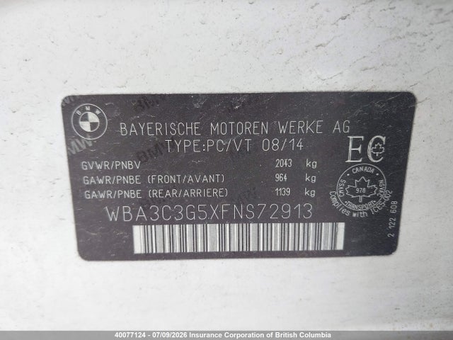 Продаж на аукціоні авто 2015 Bmw 320i, vin: WBA3C3G5XFNS72913, номер лоту: 40077124