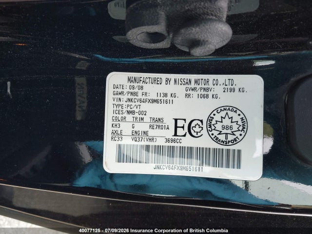 Aukcja sprzedaży 2009 Infiniti G37x, vin: JNKCV64FX9M651611, numer aukcji: 40077125